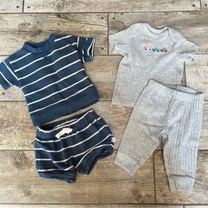 Striped Blue and Gray Baby Outfit Set